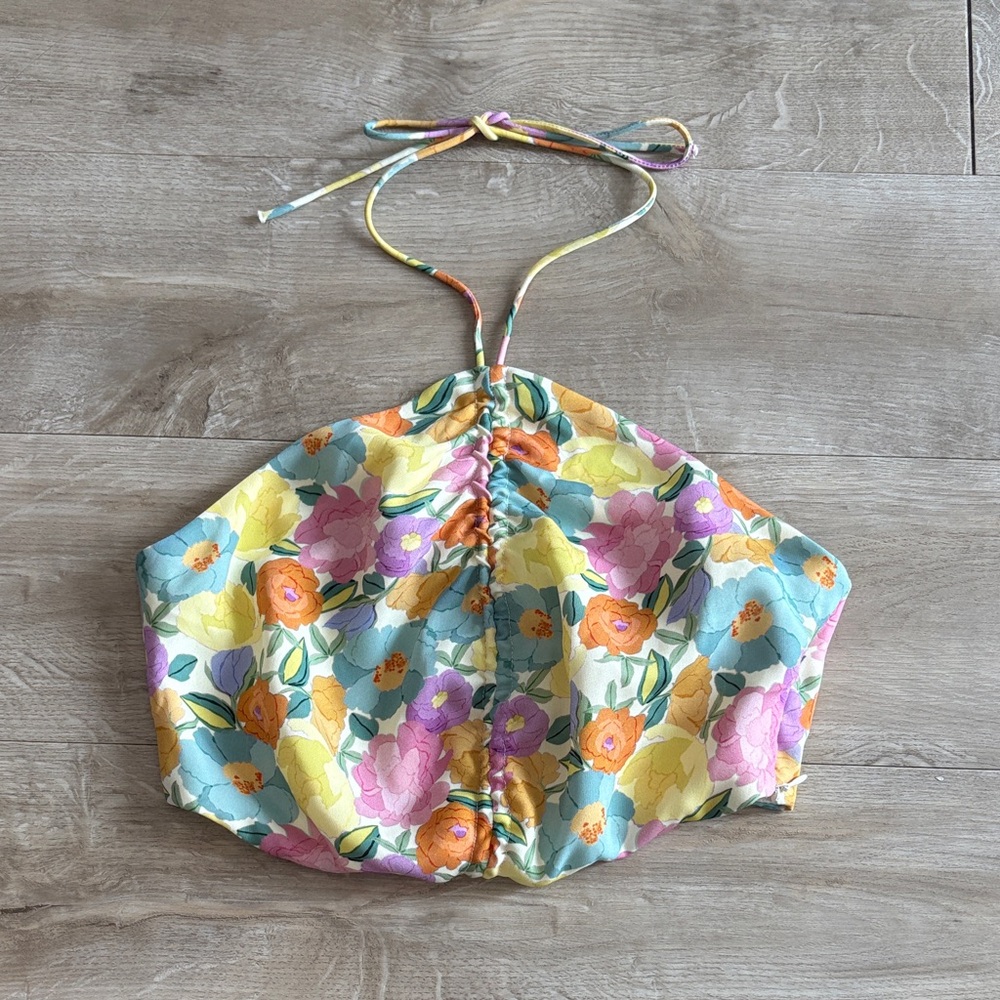 ZARA Floral Halter Cropped Top Size Small